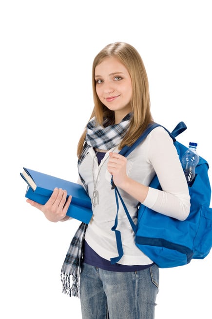 Teenage Girl with Books and Backpack